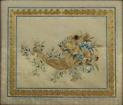 Pair of needlework panels in impressive original gilt carton pierre frames