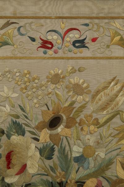 Pair of needlework panels in impressive original gilt carton pierre frames