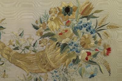 Pair of needlework panels in impressive original gilt carton pierre frames