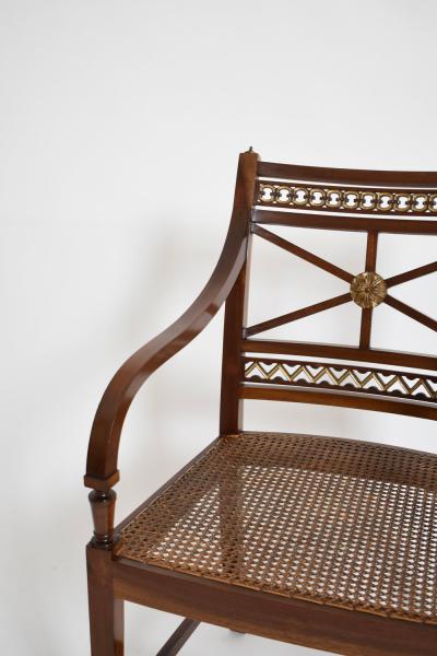 Pair of neoclassical mahogany and canning armchairs XIXth c 