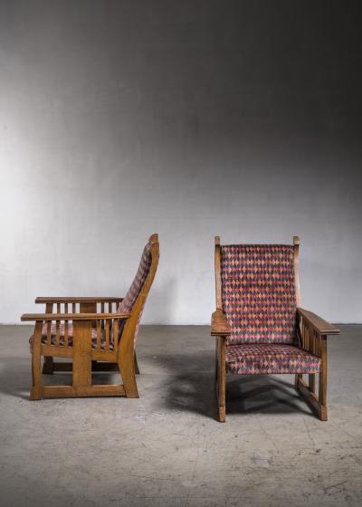 Pair of oak Art Nouveau armchairs Sweden
