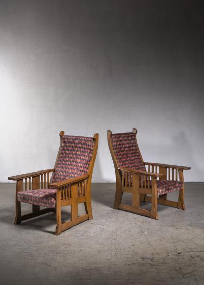 Pair of oak Art Nouveau armchairs Sweden