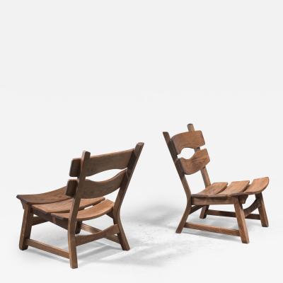 Pair of oak lounge chairs Dutch 1960s