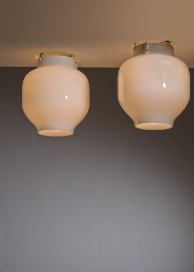 Pair of opaline glass ceiling lamps