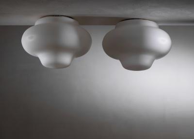 Pair of opaline glass ceiling lamps