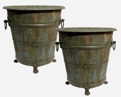 Pair of orange tree planters in oak iron and cast iron France circa 2020
