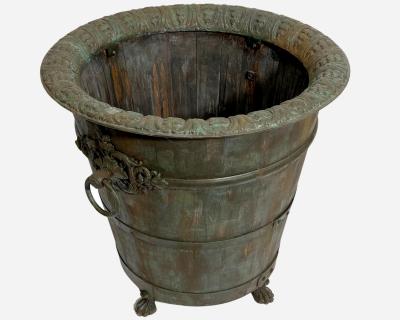 Pair of orange tree planters in oak iron and cast iron France circa 2020