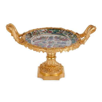 Pair of ormolu mounted Chinese porcelain tazze