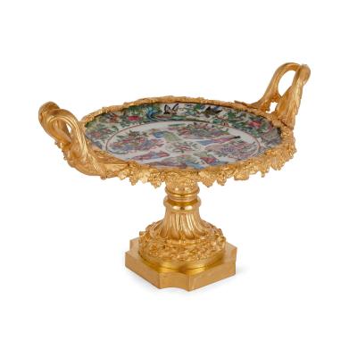 Pair of ormolu mounted Chinese porcelain tazze