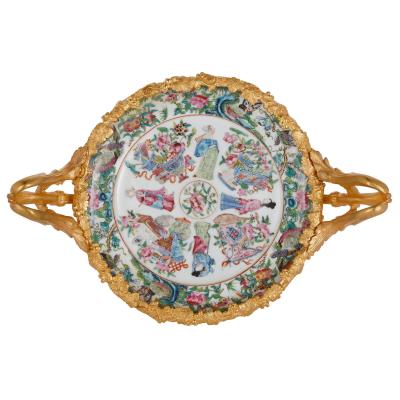 Pair of ormolu mounted Chinese porcelain tazze