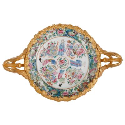 Pair of ormolu mounted Chinese porcelain tazze