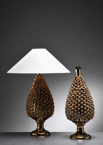 Pair of painted glass table lamps
