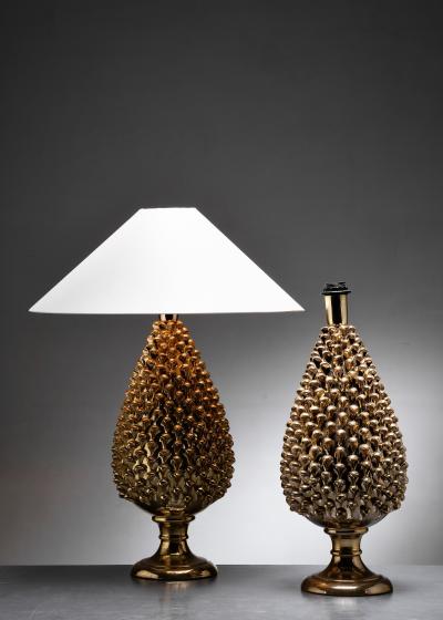 Pair of painted glass table lamps