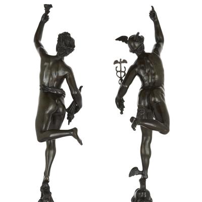 Pair of patinated bronze figures after Giambologna