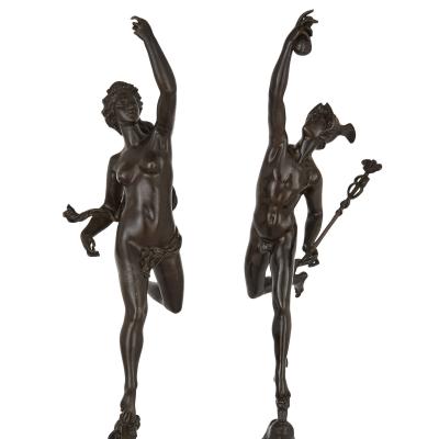 Pair of patinated bronze sculptures after Giambologna