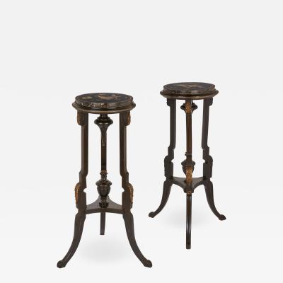 Pair of pietra dura topped circular occasional tables