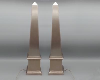 Pair of pyramid lamps in folded stainless steel Paris France circa 1980