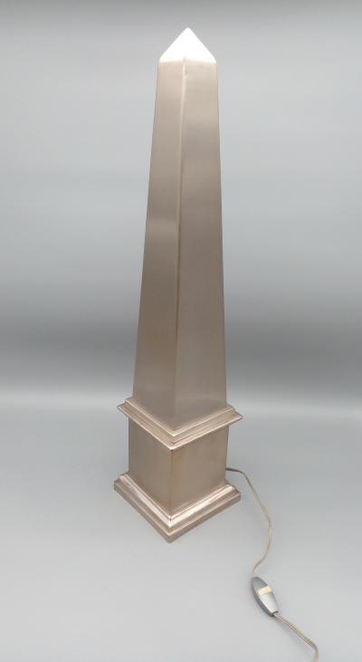 Pair of pyramid lamps in folded stainless steel Paris France circa 1980