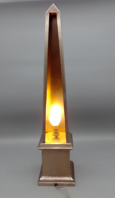 Pair of pyramid lamps in folded stainless steel Paris France circa 1980