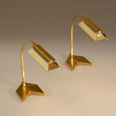Pair of rare American 1970s Cassela brass desk lamps