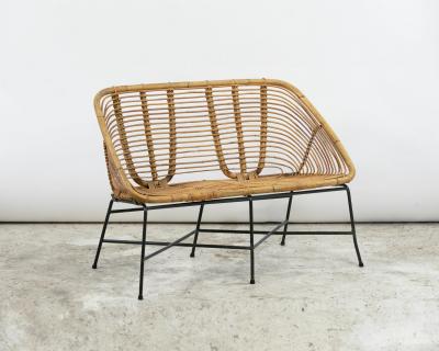 Pair of rattan and lacquered iron bench seats France circa 195