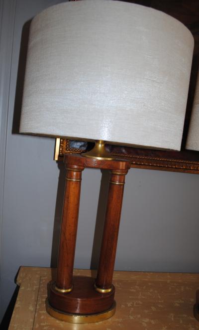 Pair of regency walnut pillar table lamps