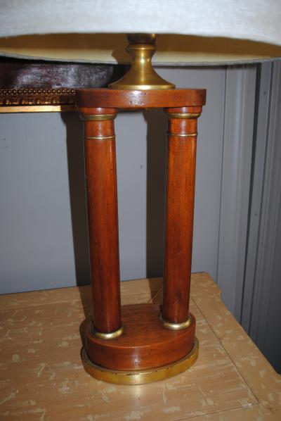 Pair of regency walnut pillar table lamps