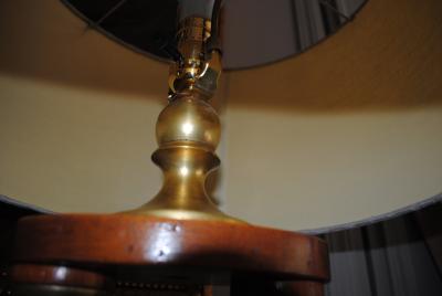 Pair of regency walnut pillar table lamps