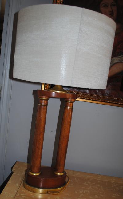 Pair of regency walnut pillar table lamps