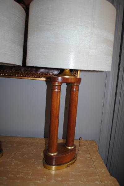 Pair of regency walnut pillar table lamps