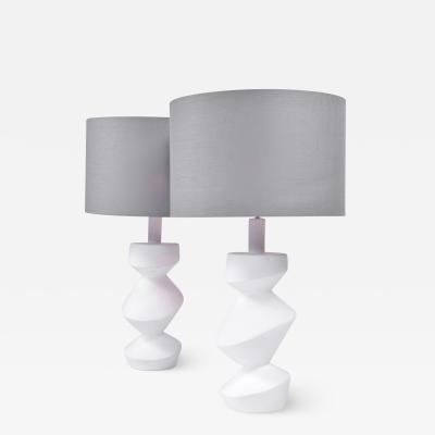 Pair of sculptural Savoy white plaster table lamps