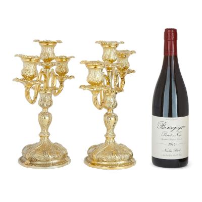 Pair of silver gilt 3 branch candelabra