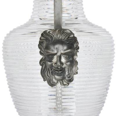 Pair of silvered bronze and cut glass urn lamp bases in the French Empire style