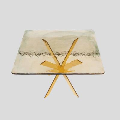 Pair of smoke amber glass gold plated metal base side tables