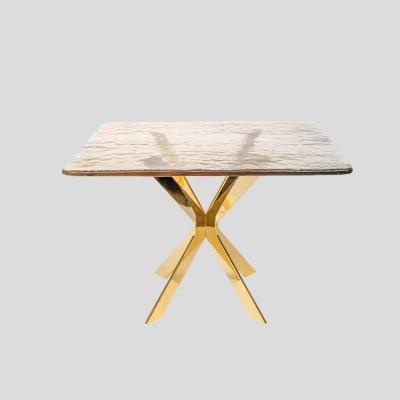 Pair of smoke amber glass gold plated metal base side tables