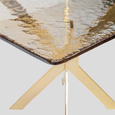 Pair of smoke amber glass gold plated metal base side tables