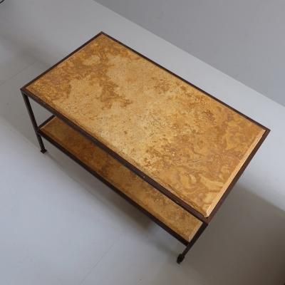 Pair of steel side tables with sienna marble tops Italy