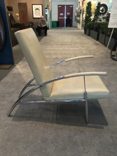 Pair of stylish chrome and leather midcentury design lounge chairs