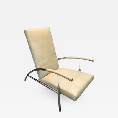 Pair of stylish chrome and leather midcentury design lounge chairs