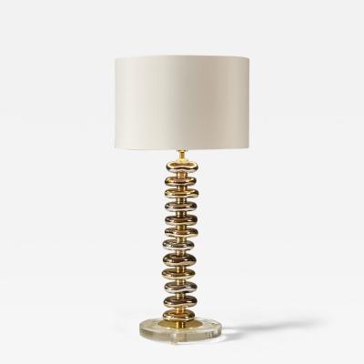 Pair of tall Murano glass metallic and brass Pebble table lamps