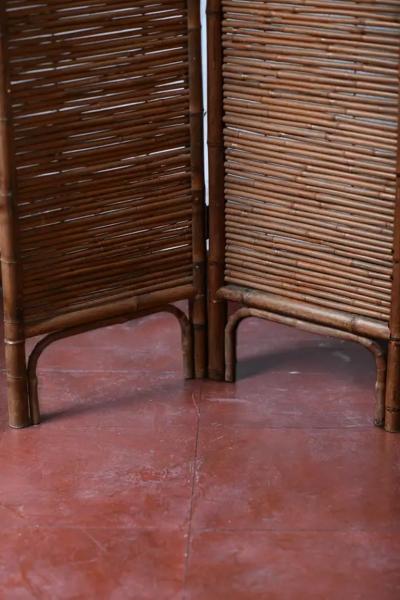 Pair of three panel rattan screens 1980