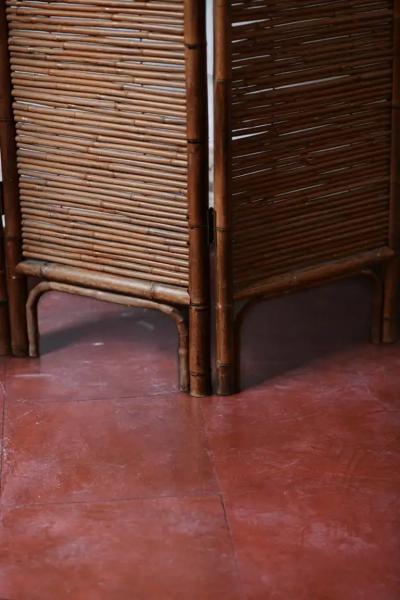 Pair of three panel rattan screens 1980