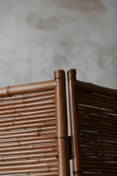 Pair of three panel rattan screens 1980