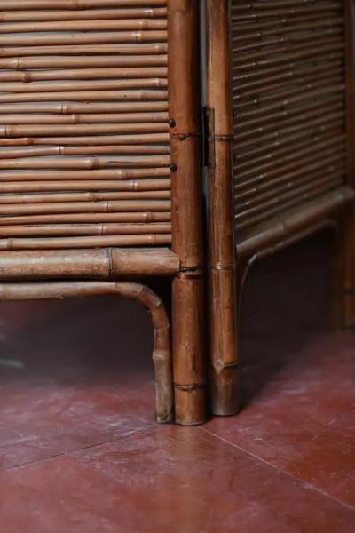 Pair of three panel rattan screens 1980