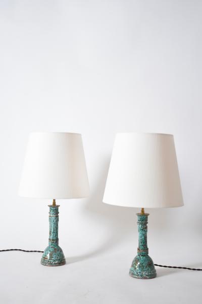 Pair of turquoise and brown lamps 