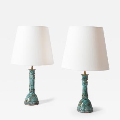 Pair of turquoise and brown lamps 