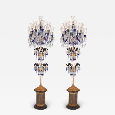 Pair of very large Bohemian cut glass bronze and marble candelabra