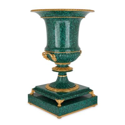 Pair of very large malachite and ormolu vases