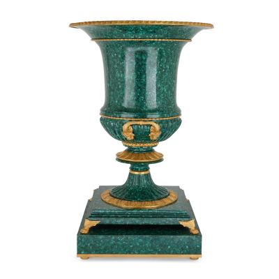 Pair of very large malachite and ormolu vases