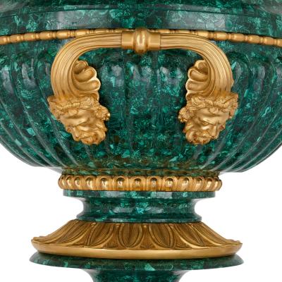 Pair of very large malachite and ormolu vases